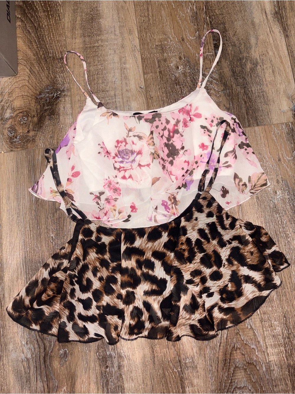 Revamped Pink Floral and Brown Leopard Ruffle Cami Top